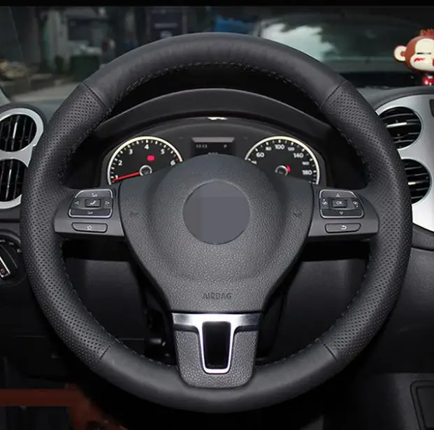Sew-on genuine leather car steering wheel cover accessories For Volkswagen VW Tiguan Passat B7 CC Touran Jetta Mk6 | Автомобили и