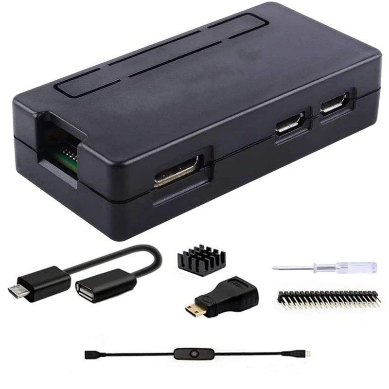 

for Raspberry Pi Zero/Zero W Case, 7 in 1 Basic Starter Kit with Heatsink, 20Pin GPIO Header, OTG Cable, Adapter