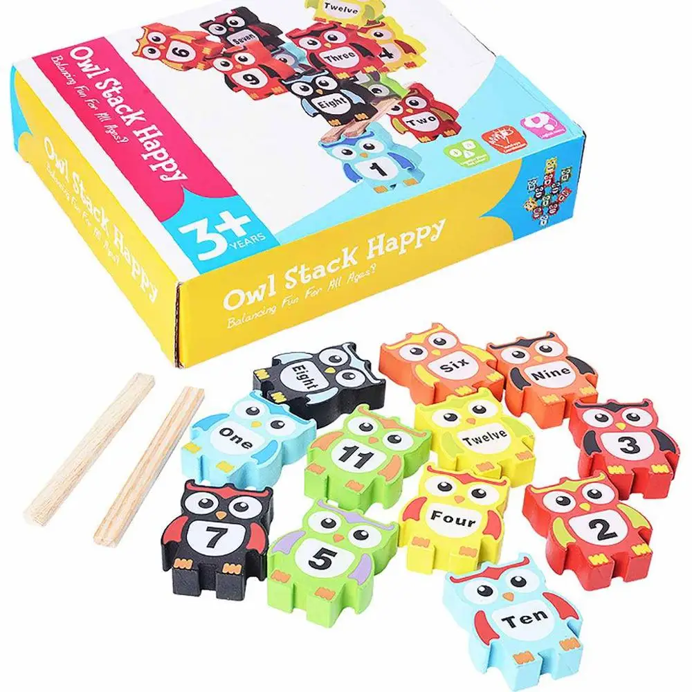 Animal Owl Balance Games Wooden Stacking Blocks for Baby Kids Brain Developing Educational Montessori Toys Boys Girls Gift images - 6