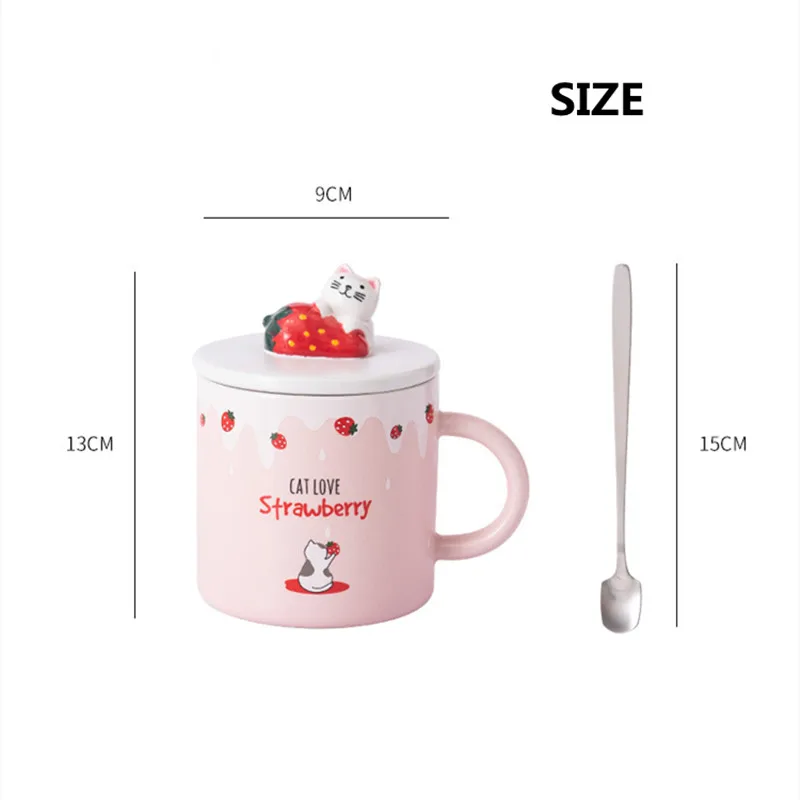 

Ceramic Cup Creative Cartoon With Cover 400ml Large Capacity Cute Strawberry Cup Christmas Holiday Gift Office Home Mug