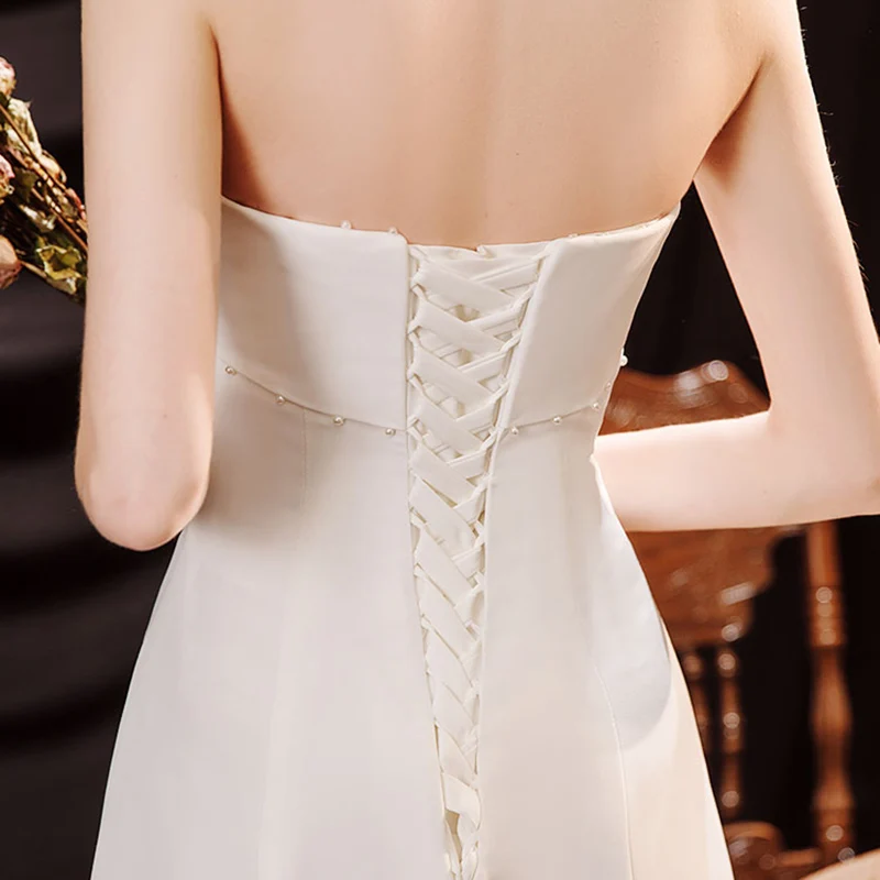 

Evening Dress Pearls Strapless Vintage Sleeveless Floor-Length Luxury White Pleat Jersey A-Line Elegant Women Formal Gown TS689