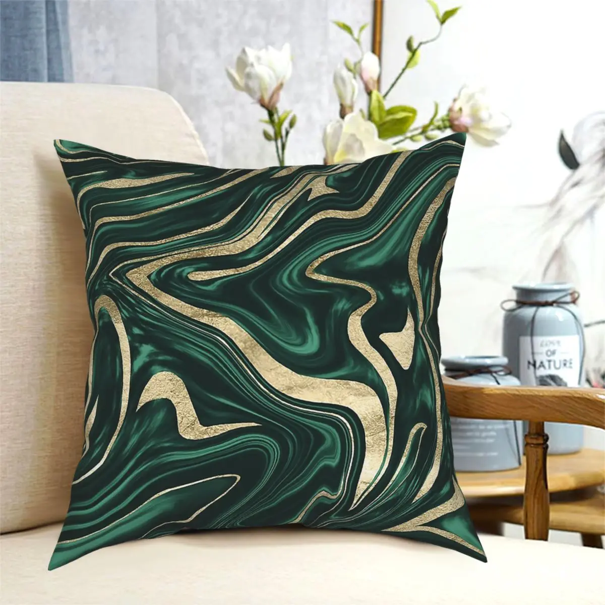 Изумрудно-Зеленая черная Золотая мраморная наволочка домашний декор с мраморной