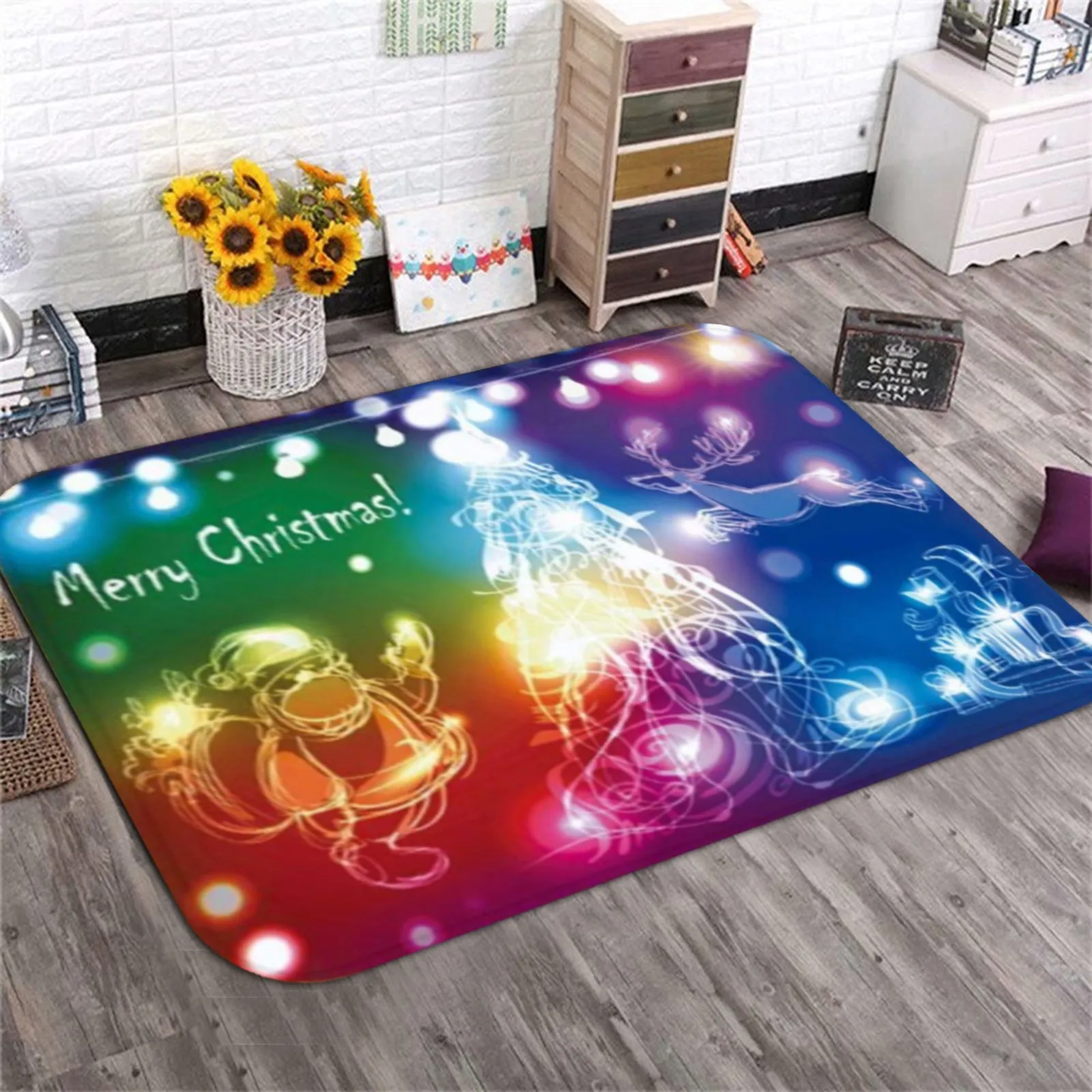 

Christmas Doormat Santa Claus Print Entry Way Indoor Floor Mats Anti-skip Rugs Carpets For Kitchen Living Room Bedroom Bathroom