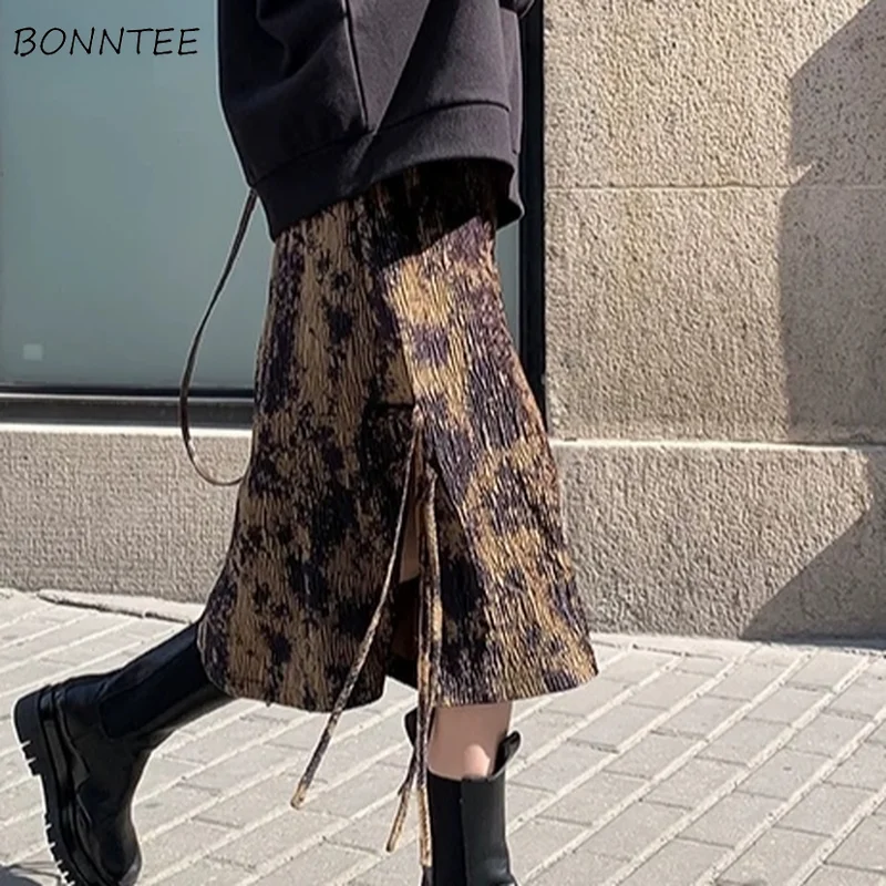 Женские вельветовые осенние винтажные юбки до середины икры с высокой талией