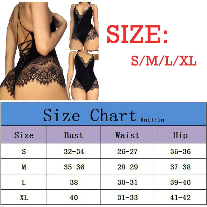 

Trendy Women clothes Lingerie Underwear Polyester backless strap V-neck sleeveless lace Bodysuit one pieces