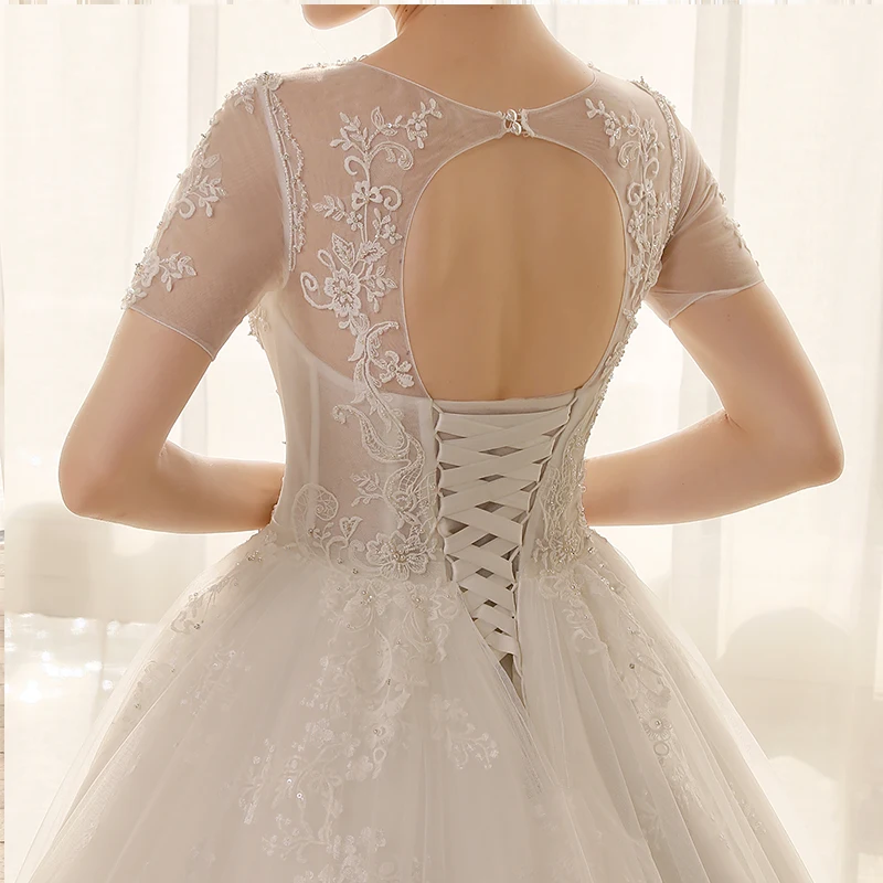 

SL6802 short sleeve wedding ball gown princess vestidos de novia lace appliques crystal bridal dresses wedding dress real price