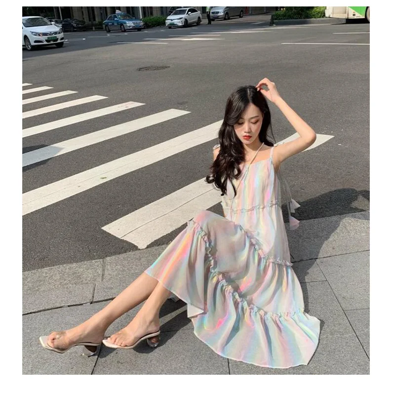 Elegant colorful spaghetti stap chiffon dress ruffles sleeveless off shoulder ladies party dresses Fashion plus size HH227 | Женская