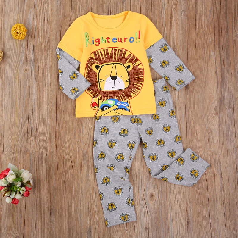 

Pudcoco 2 Piece Top Pants Suit Letter Tiger Printed Patchwork Full Length Regular Sleeve Round Neck T-shirt Trousers Sets