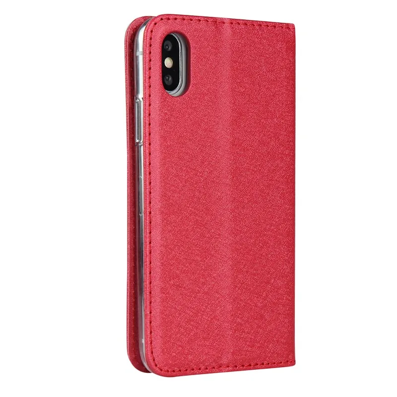 Чехол из искусственной кожи с шелковым узором для iPhone X Xs Магнитный флип-чехол