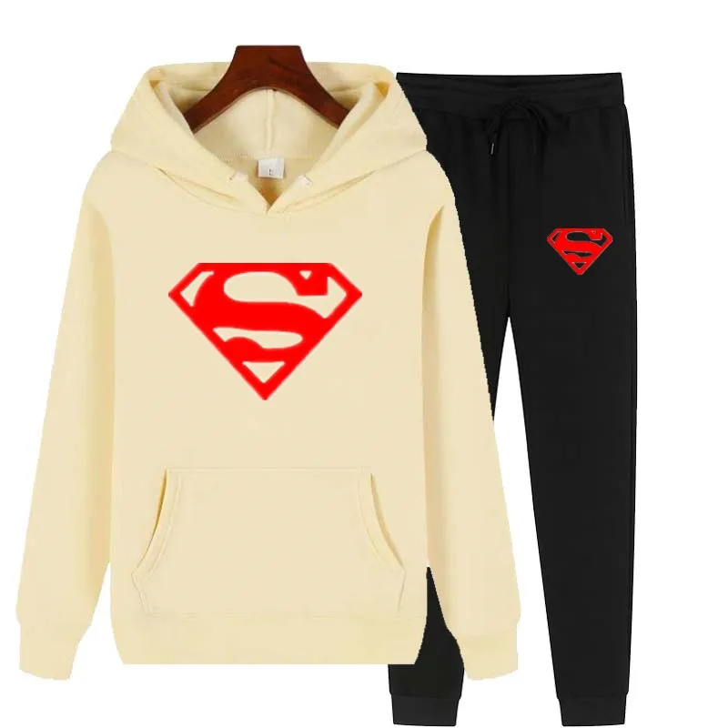 

Spring and Autumn Men's and Women's Hoodie + Pants 2-Piece Set Brand Printed Sports Casual Pullover Set