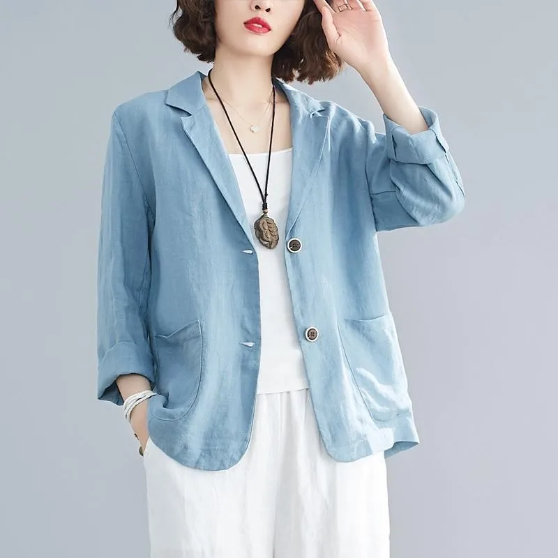 

Куртка женская из хлопка и льна, осенняя Тонкая Повседневная Верхняя одежда, новинка 2020, винтажная однотонная женская верхняя одежда большо...