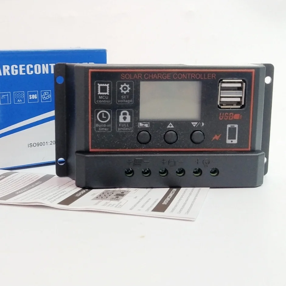 10A 20a 30a PWM солнечный контроллер с ЖК-дисплеем и 5 в USB выход для Солнечная зарядка аккумулятора