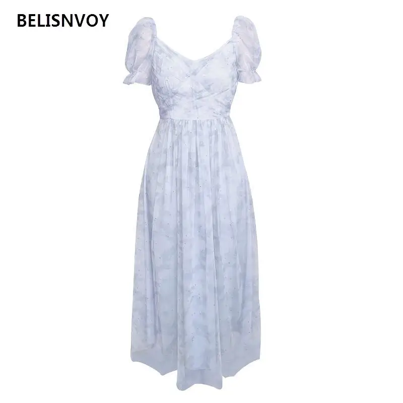

Summer New Vintage Dress Women French Style Lace Chiffon Fairy Dress Casual Puff Sleeve Summer Autumn Clothes Designer Dress