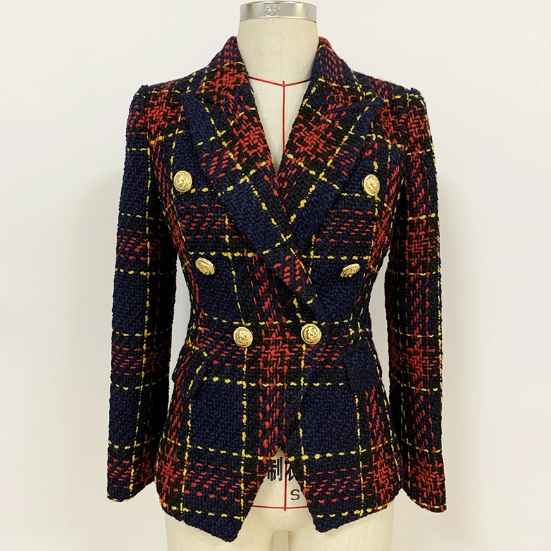 

High Quality Newest Vogue Nice Baroque Designer Blazer WOmen's Metal Lion Buttons Tweed Blazer Jacket