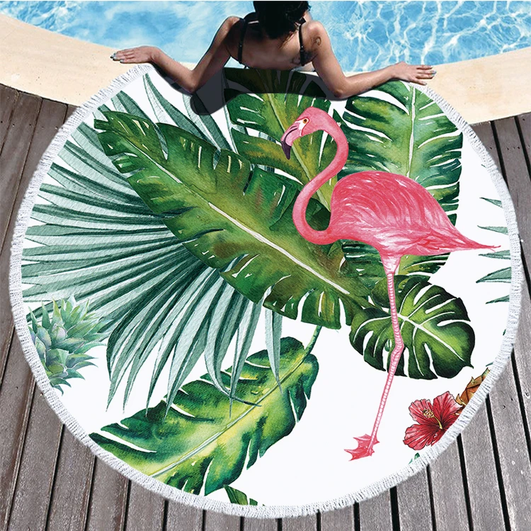 Popular Flamingo Series Summer Beach Towel Tropical Leaf Soft bath towel Pink Round Mat Outdoor Swimming 150cm Large Gift |