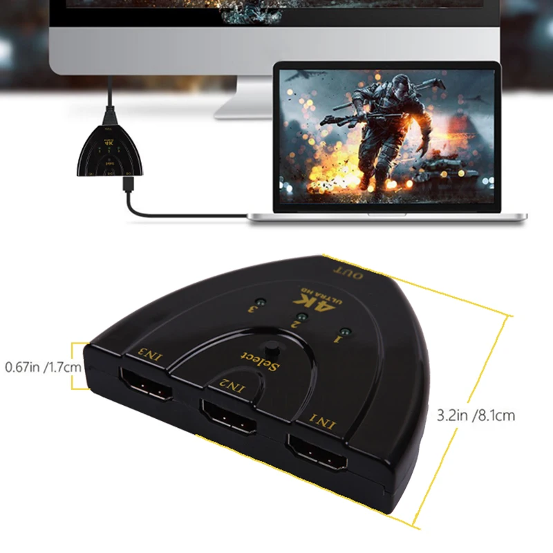 HDMI совместимый 4K сплиттер коммутатор * 2K 3D Mini 3 порта 1.4b для ПК и ноутбука|4k splitter|hdmi