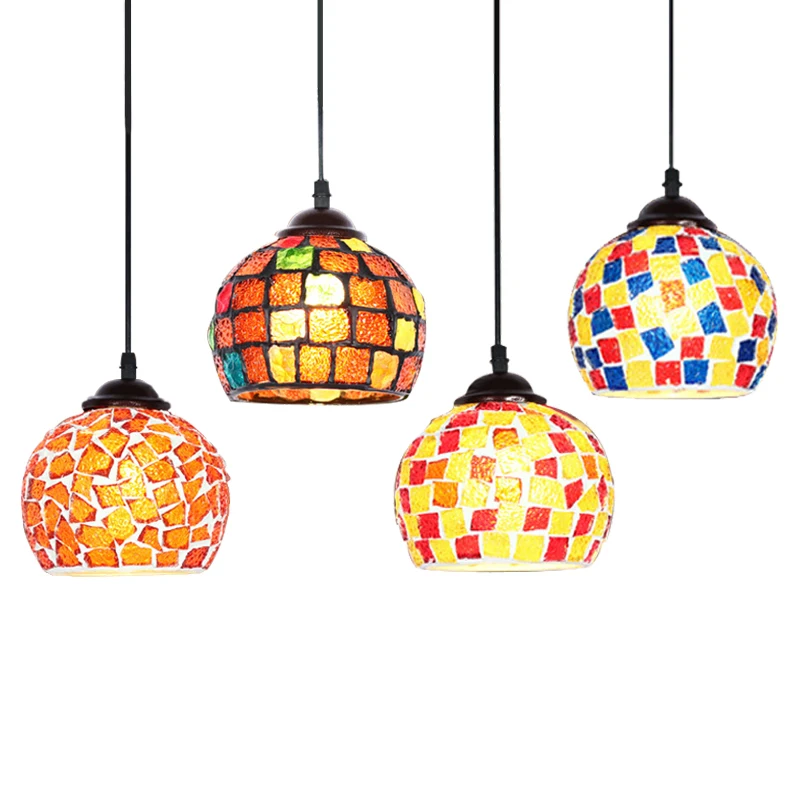 Mediterranean Style Decoration Handmade Turkish Pendant Light Vintage Glass Shades Mosaic E27 Hanging Lamp For Coffee Shop Cafe