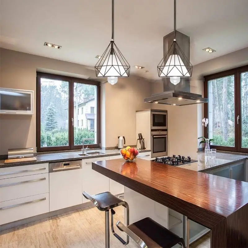 

Nordic Metal diamond Pendant Lights Vintage black Modern LED Hanging Lamp for Living Room Home Loft Industrial Decor Luminaire