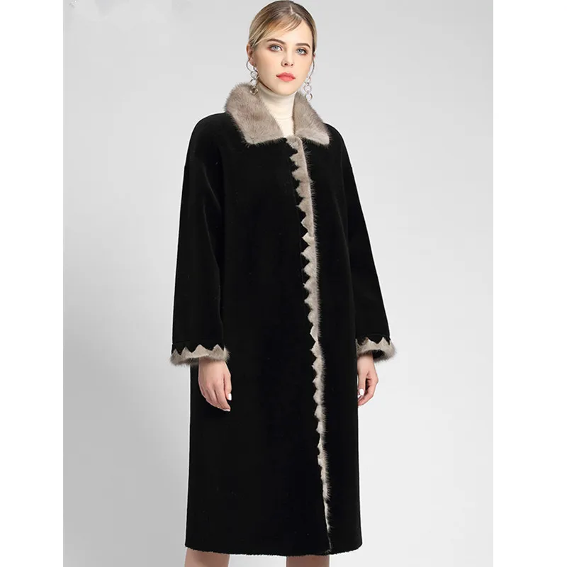 Женское пальто из натурального меха овечья шерсть зимнее натуральный норковый