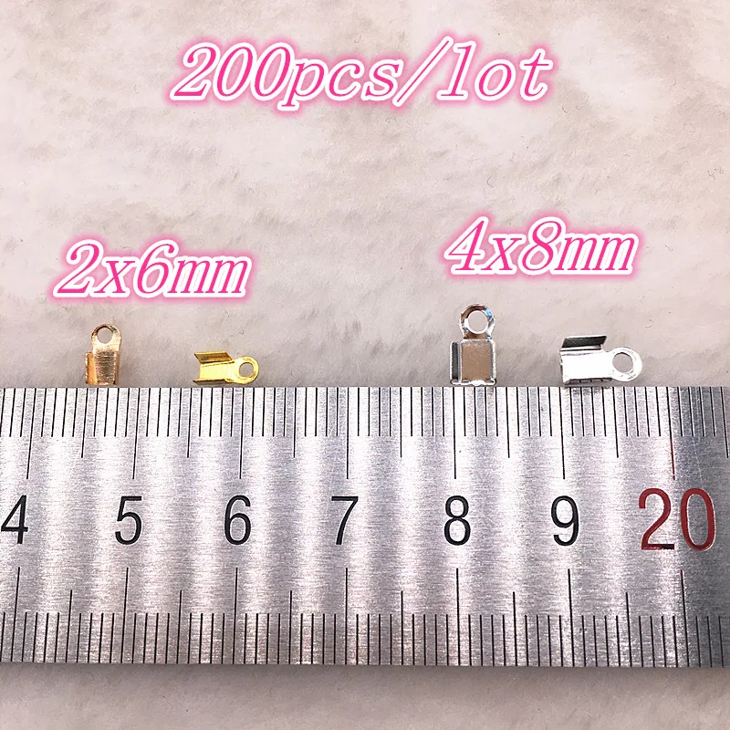 Хит 200 шт./лот, 2x6/4x8 мм, Обжимные бусины, застежки, заглушки для шнура, заглушки для шнура, лента, кожаный зажим, заглушка для ожерелья, разъемы