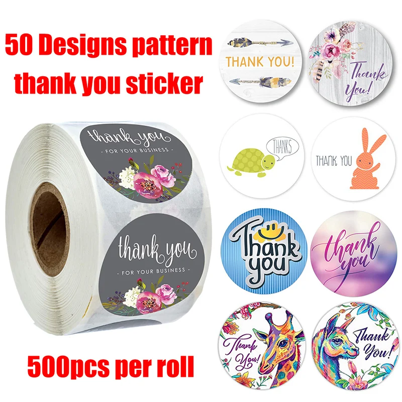 500 шт/рулон круглая Цветочная наклейка спасибо этикетки для печати милые