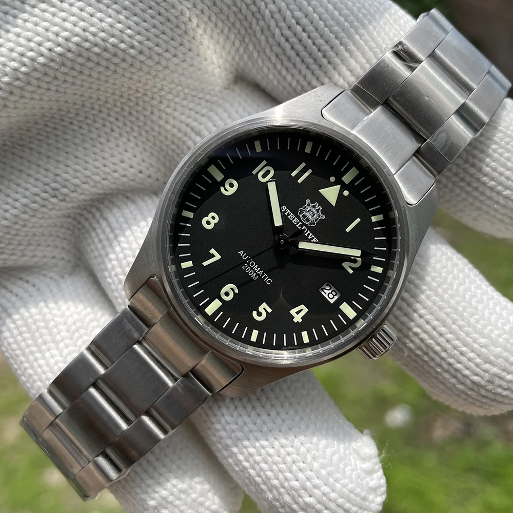 Сталь погружение 1940 NH35 Пилот часы 200 м дайвер сапфировое стекло Flieger Механические