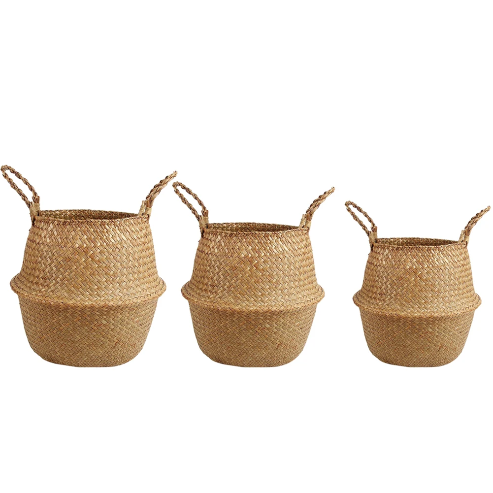 

Plant Pot Organizer Handmade Seagrass Storage Basket Bohemian Handles Woven Laundry Organizer Picnic Live Room Bedroom Container