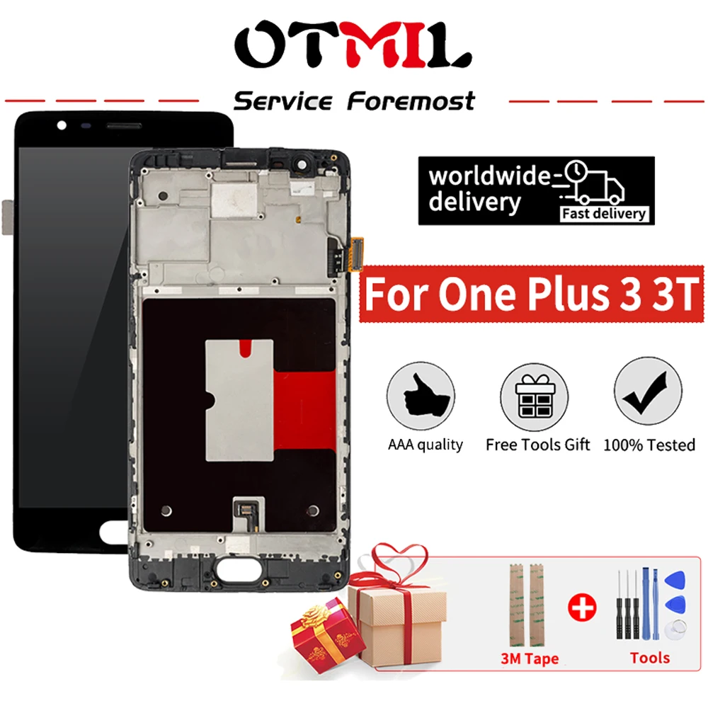 

5,5 ''протестированный OLED-дисплей для Oneplus 3 3 T LCD A3000 A3010 A3003, сенсорный экран с рамкой в сборе, для OnePlus 3 T 1 + 3 экрана