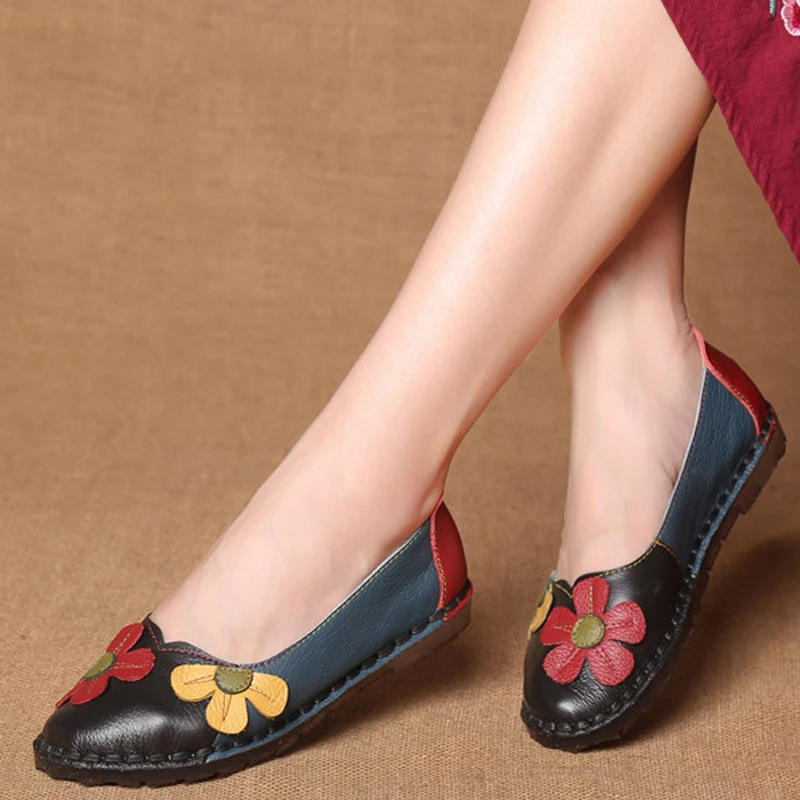 Осенняя модная разноцветная обувь на плоской подошве с круглым носком и