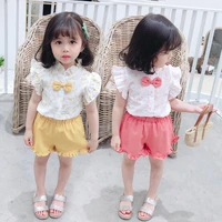 dfxd summer children clothing sets two piece new arrival outfit wood ear short sleeve blouse t shirt shorts pants kids sets 2 7t