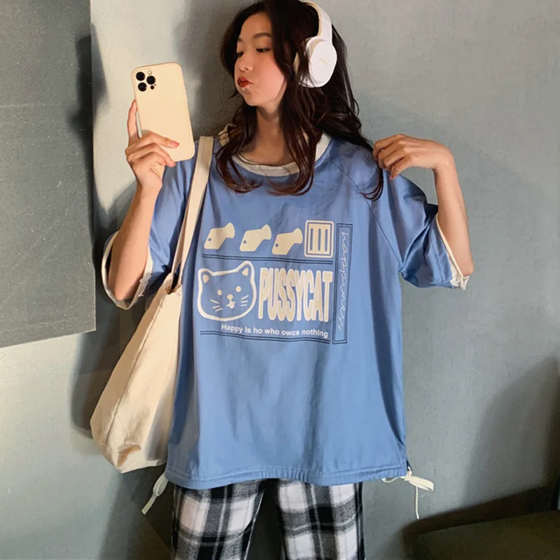 

Women Casual cartoon Printing Short Sleeve T-Shirts Summer All-match cotton T-shirt Female Fashion korean oversized t shirt Tops