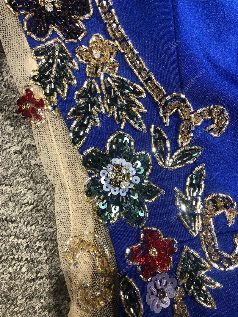 Marchesa Royalblue CustomMade Real Photos Heavy Beads Half Sleeves Mermaid Floor Length Party Prom Dance Women Evening Dresses