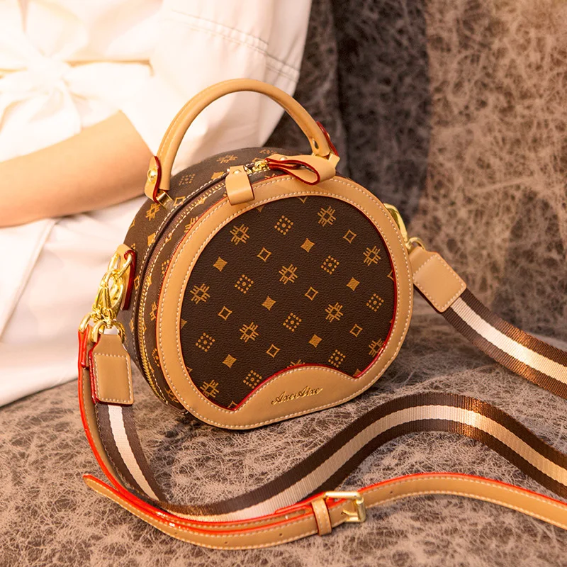 

Genuine Leather Women Circular Bags 2021 New Fashion Retro Prints One Shoulder Bags Ladies Designer Handbags Wallet on Chain Gg