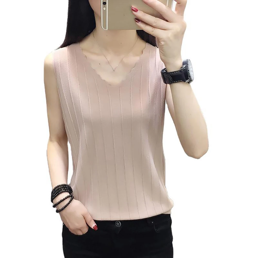 Женская летняя однотонная Свободная рубашка с v-образным вырезом без рукавов |