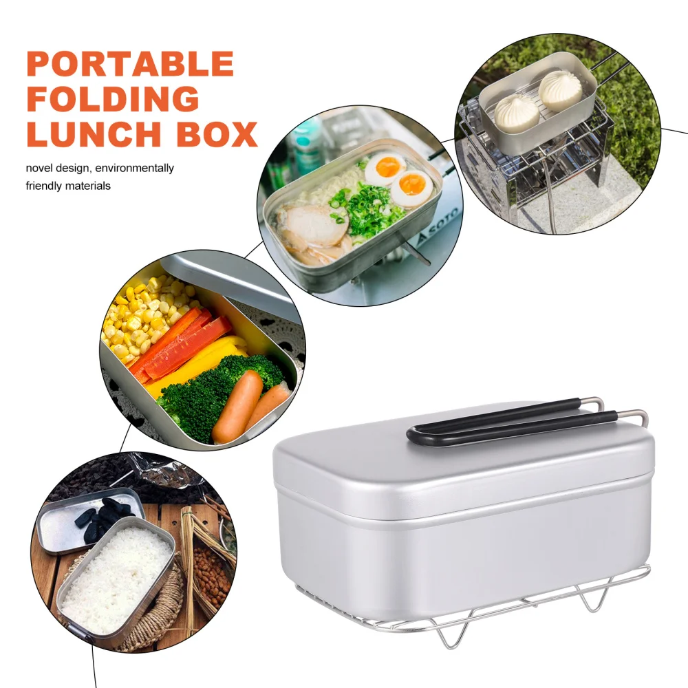 

2pcs Outdoor Camping Bento Pot Foldable Handle Cookware Portable Food Container
