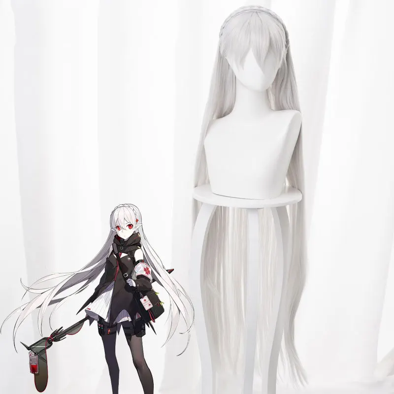 

Tomorrow's Ark Rhode Island Warfarin Silver Twist Braided Hairband Cos Wig Anime Cosplay Game Long Straight Female Wig 120CM