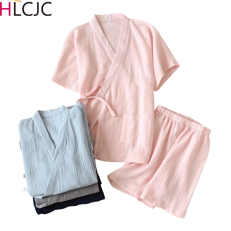 

2022 японский комплект кимоно, хлопковые пижамы для женщин, парные свободные пижамы из двух частей для мужчин и женщин, комплект для домашнего...