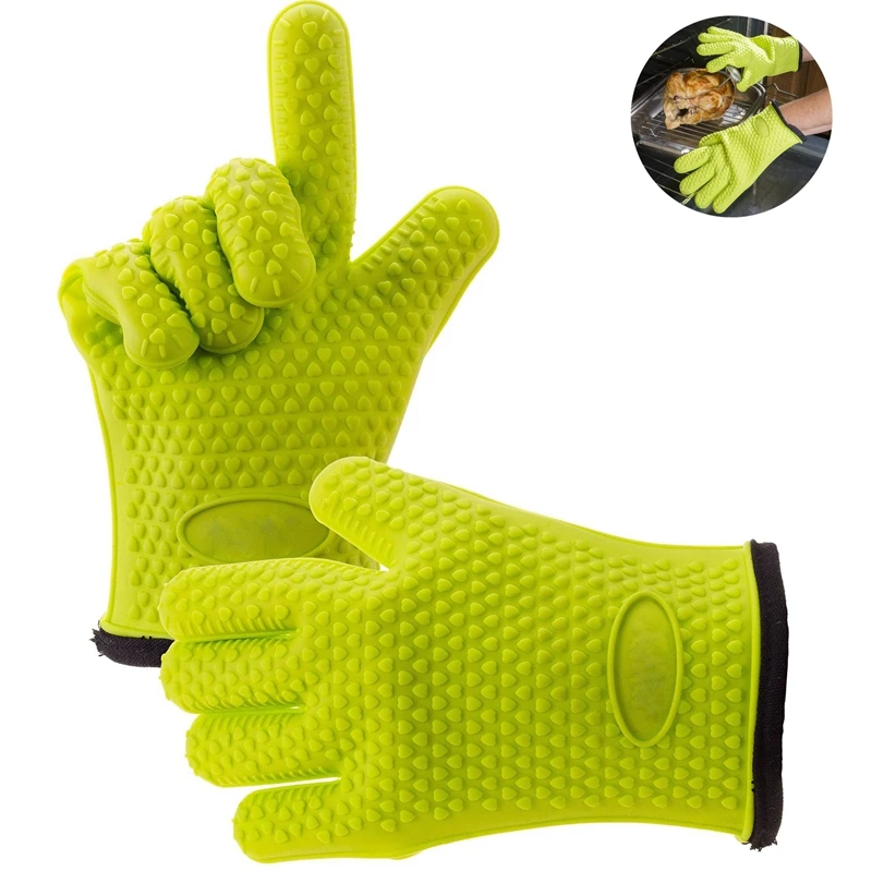 

1Pair Heat Resistant Silicone Oven Gloves Cotton Microwave Mitts Silicone BBQ Mitt Cotton Baking Glove For Pot Cooking Tools