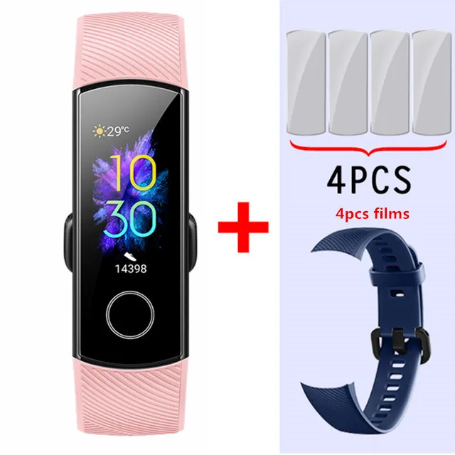 pink add blue Умный Браслет huawei Honor Band 5, Оксиметр крови, кислород, волшебный цвет, сенсорный экран, для плавания, для обнаружения сердечного ритма, сна, сна - Цвет: pink add blue