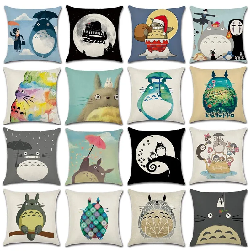 

Cute Totoro Chinchillas Cushion Cover Japan Cartoon Totoro Throw Pillow Case For Sofa Home Decor Car Cotton Linen Cushion Cover