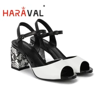 haraval women sandals shoes high heel genuine leather serpentine elegant fashion factory sale buckle strap shoes sheepskinb29