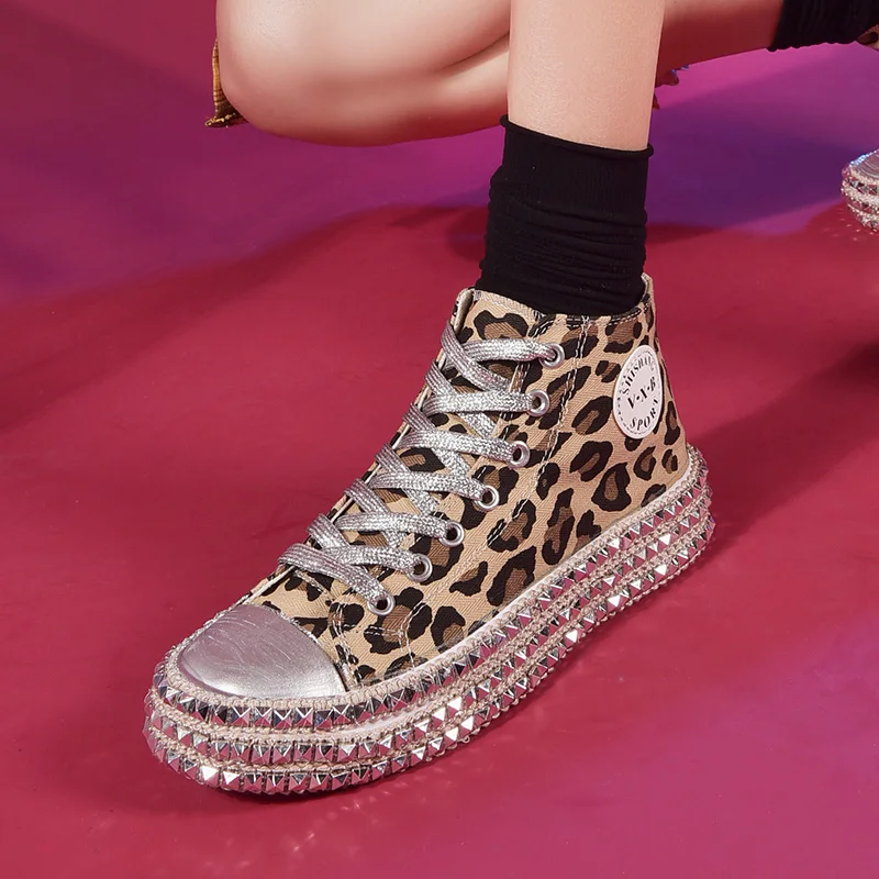 Rimocy/пикантные леопардовые высокие кроссовки Модные женские плоские заклепки