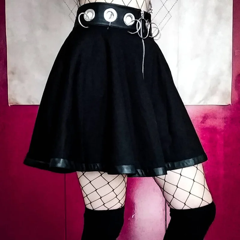 

Gothic Black Skirt Women A Line Ring Zipper Skirts New Fashion Goth Punk Mini Skirts New Fashin Club Streetwear Skirts