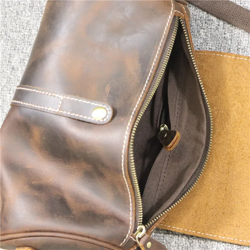 

Vintage Crazy Horse Leather Men Barrel-shaped Crossbody Bag Genuine Leather Pillow Sling Beg