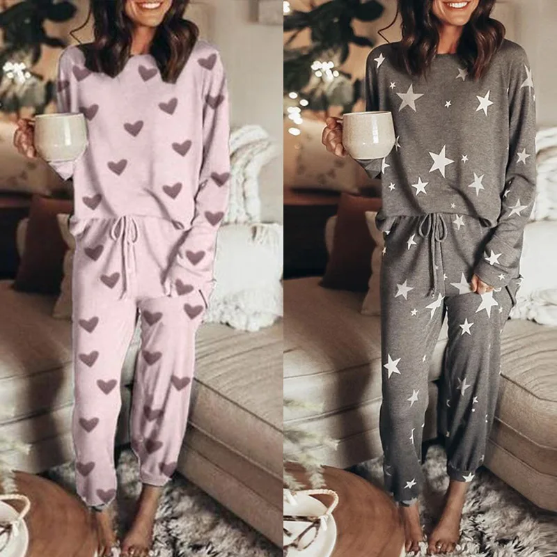 

Pentagram Print O Neck Women Pajama Set Ladies Long Sleeve Tops+Lace Up Pants Tracksuit 2020 Autumn Casual Loose Female Homewear