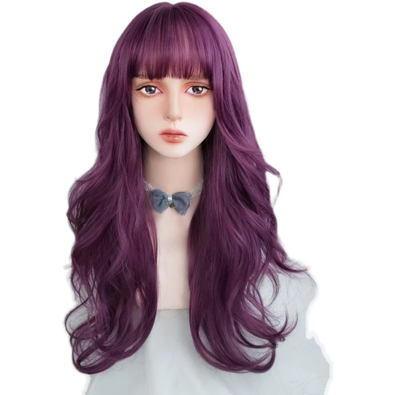 

TALANGLolita long curly hair purple hair bangs cute synthetic lady cosplay wig