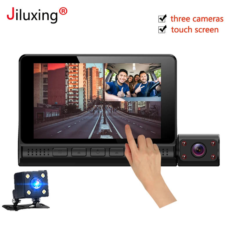 Автомобильный видеорегистратор Jiluxing 4 0 дюйма 1080P 3 объектива сенсорный экран две