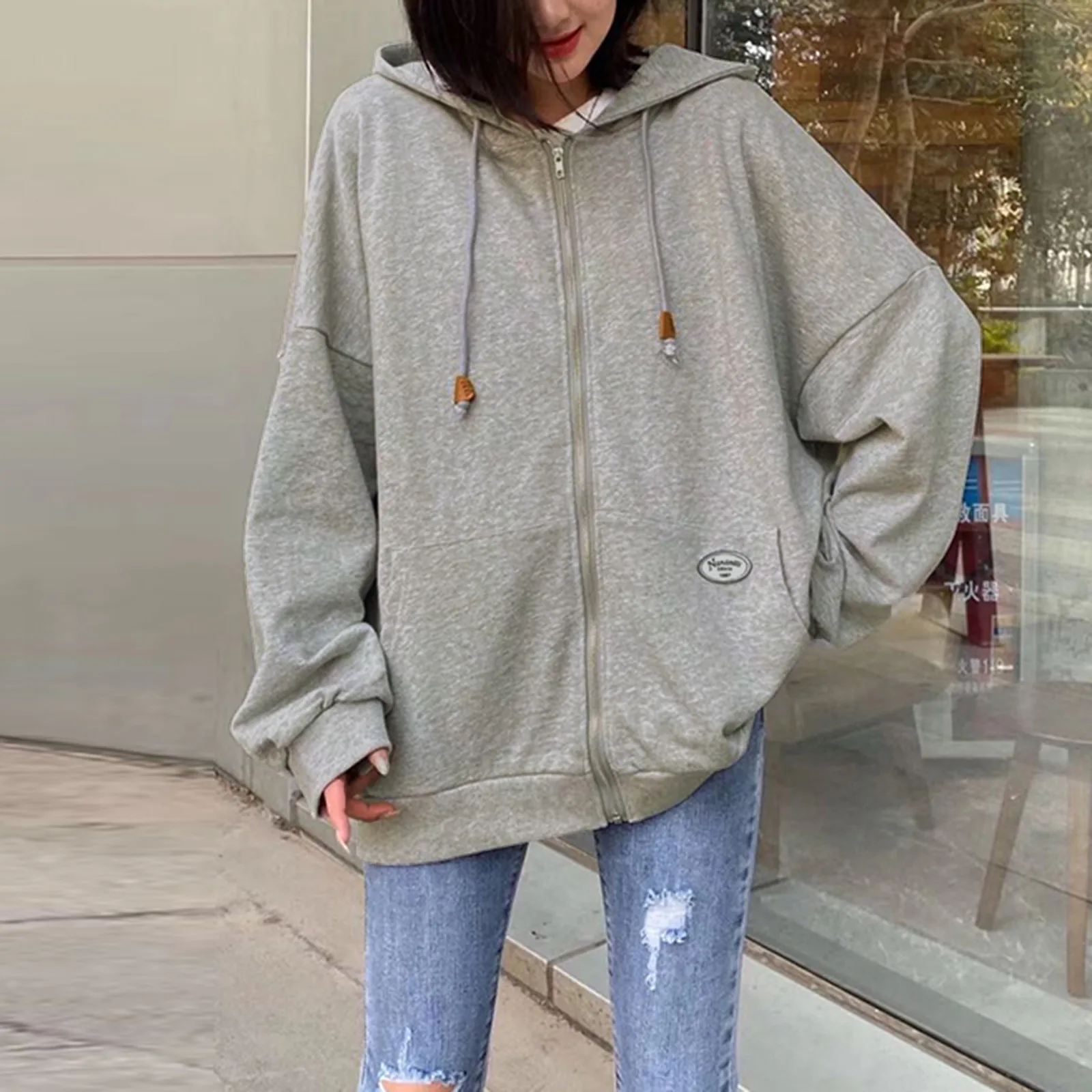 

Женская Асимметричная толстовка с капюшоном и длинным рукавом, свободного покроя