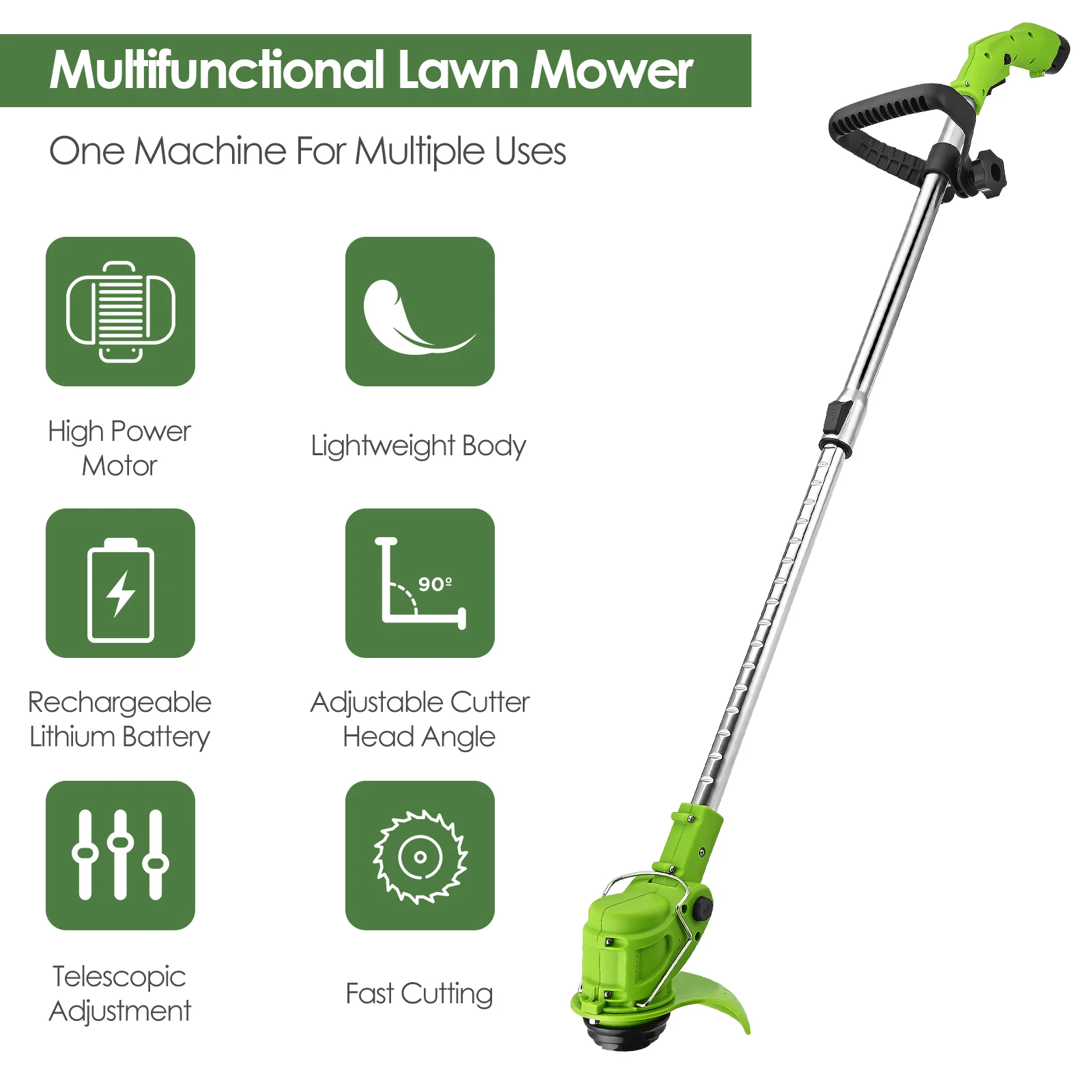 2-in-1 Electric Lawn Mower Cordless 600W 2pcs 3000mAh Battery 12V Lithium-ion Grass Trimmer Brush Cutter Tool for Weed-Wacking