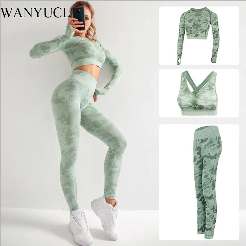 Женские камуфляжные комплекты для йоги WANYUCL 2/3 шт. бесшовный бюстгальтер фитнеса